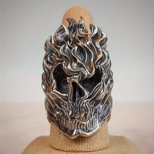 Gothic Flame Skull Ring, Flame Biker Punk Gothic Demon Charm Ring for Men