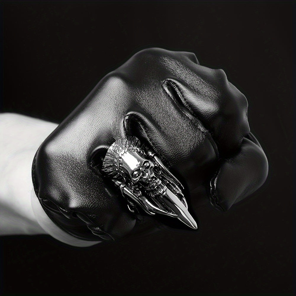 Bold Stainless Steel Men's Punk Ring with Unique Claw Design - Vintage Style, Single Piece