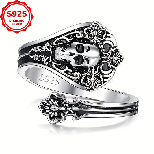 One retro gothic style skull head ring, s925 silver adjustable ring for women, suitable for daily wear, Women's jewelry gift, low allergy, silver weight 3.2g