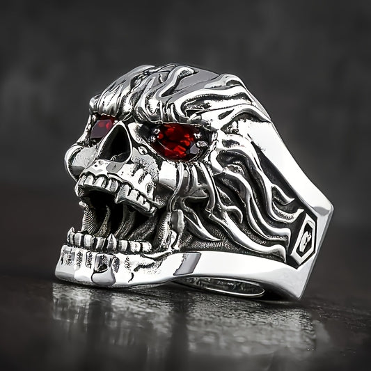 1 Luxurious Retro Skull Ring With Red Cubic Zirconia - Perfect Gift For Christmas, Anniversaries, Birthdays, And Halloween, Copper, Daily Wear, Easter