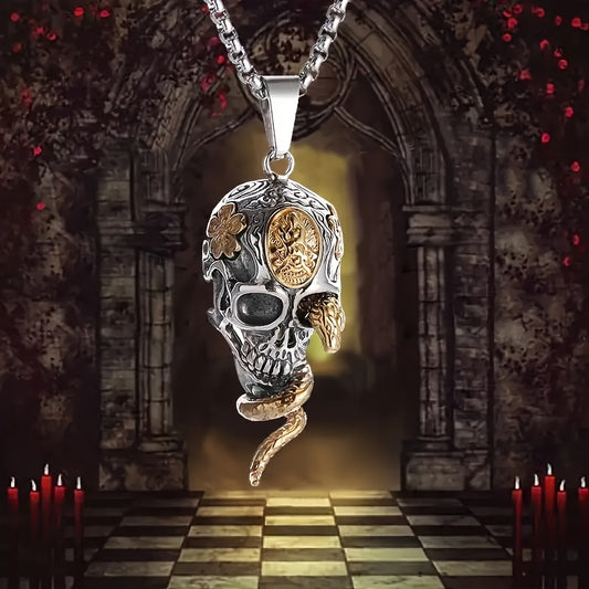 Unique Gothic Snake Wrapped Skull Pendant Necklace - Trendy Street Style Unisex Accessory - The Perfect Everyday Accessory Gift