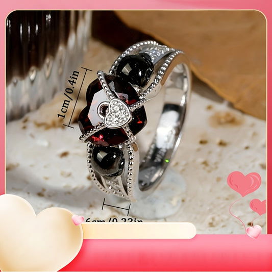 [9g Silvery Skull Ring] 1pc Men's Ring, 925 Sterling Silvery, Dark Wind Red Love Skull Ring, Inlaid with Synthetic Gems, Suitable for Daily Wear, Gifts, Parties, Christmas/New Year And Other Occasions, Silvery Weighs 9 Grams