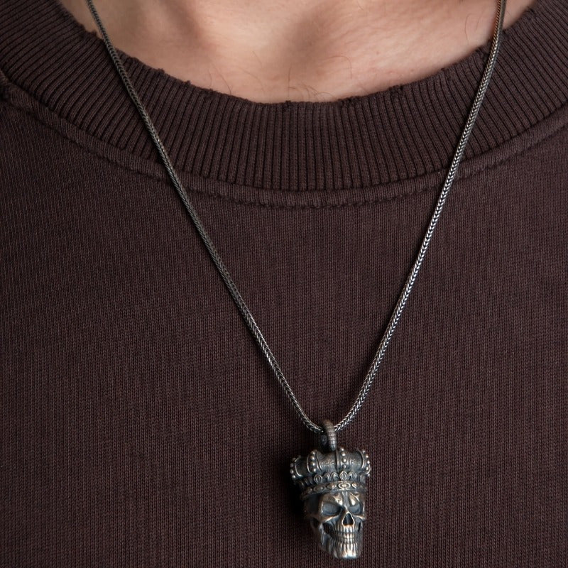 Skull Chain Necklace, Gothic Skull Silvery Necklace, Men'S Pendant, Skull Charm Necklace, Gift for Boyfriend
