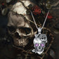 Amethyst Skull Necklace 925 Sterling Silver Gothic Rose Flower Skull Bone Pendant Necklaces Halloween Jewelry Birthday Gifts for Women