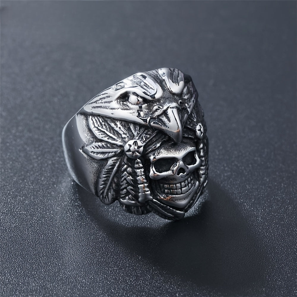 Retro Skull Design Stainless Steel Wide Ring For Men