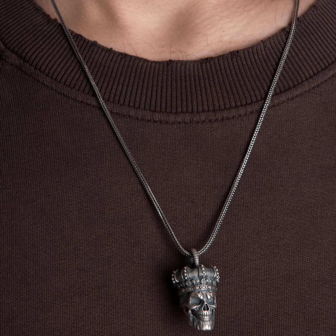 Skull Chain Necklace, Gothic Skull Silvery Necklace, Men'S Pendant, Skull Charm Necklace, Gift for Boyfriend
