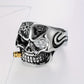 [Titanium Steel Skull Ring] Punk Style Titanium Steel Skull Ring - Glass Eye and Pipe Detail Single Ring