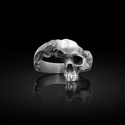 [Skull Men's Ring] Skull Men's Motorcycle Rider Ring, Injured Skull Ring, Gothic Punk Ring