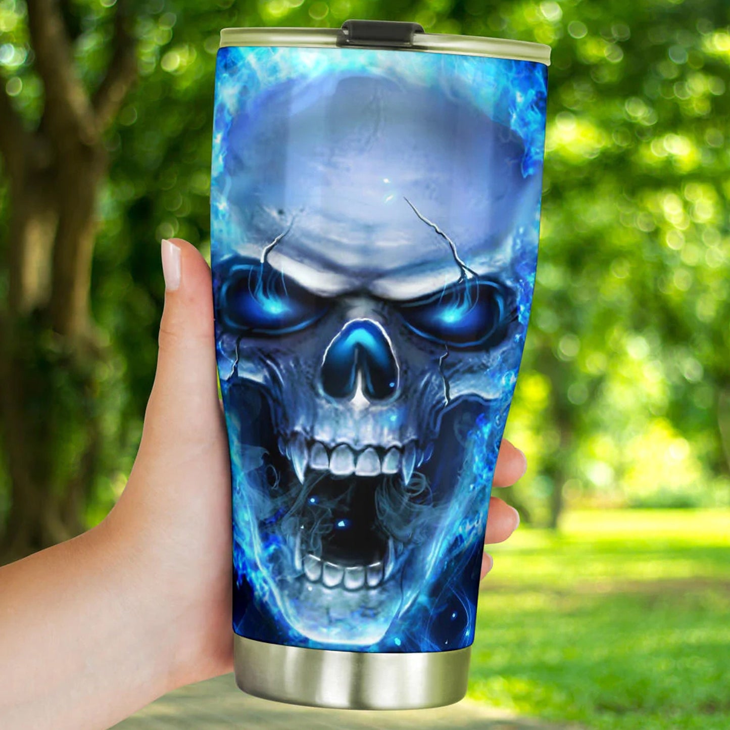 Flaming gothic skull tumbler, Halloween cup mug tumbler, fire skull tumbler, grim reaper tumbler mug cup, skeleton mug, gothic mug cup