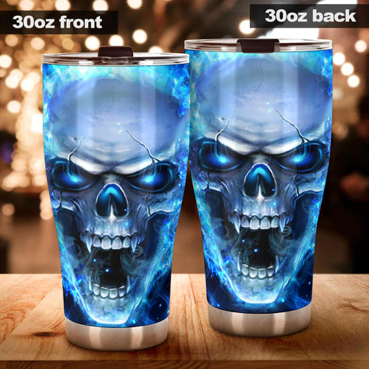 Flaming gothic skull tumbler, Halloween cup mug tumbler, fire skull tumbler, grim reaper tumbler mug cup, skeleton mug, gothic mug cup