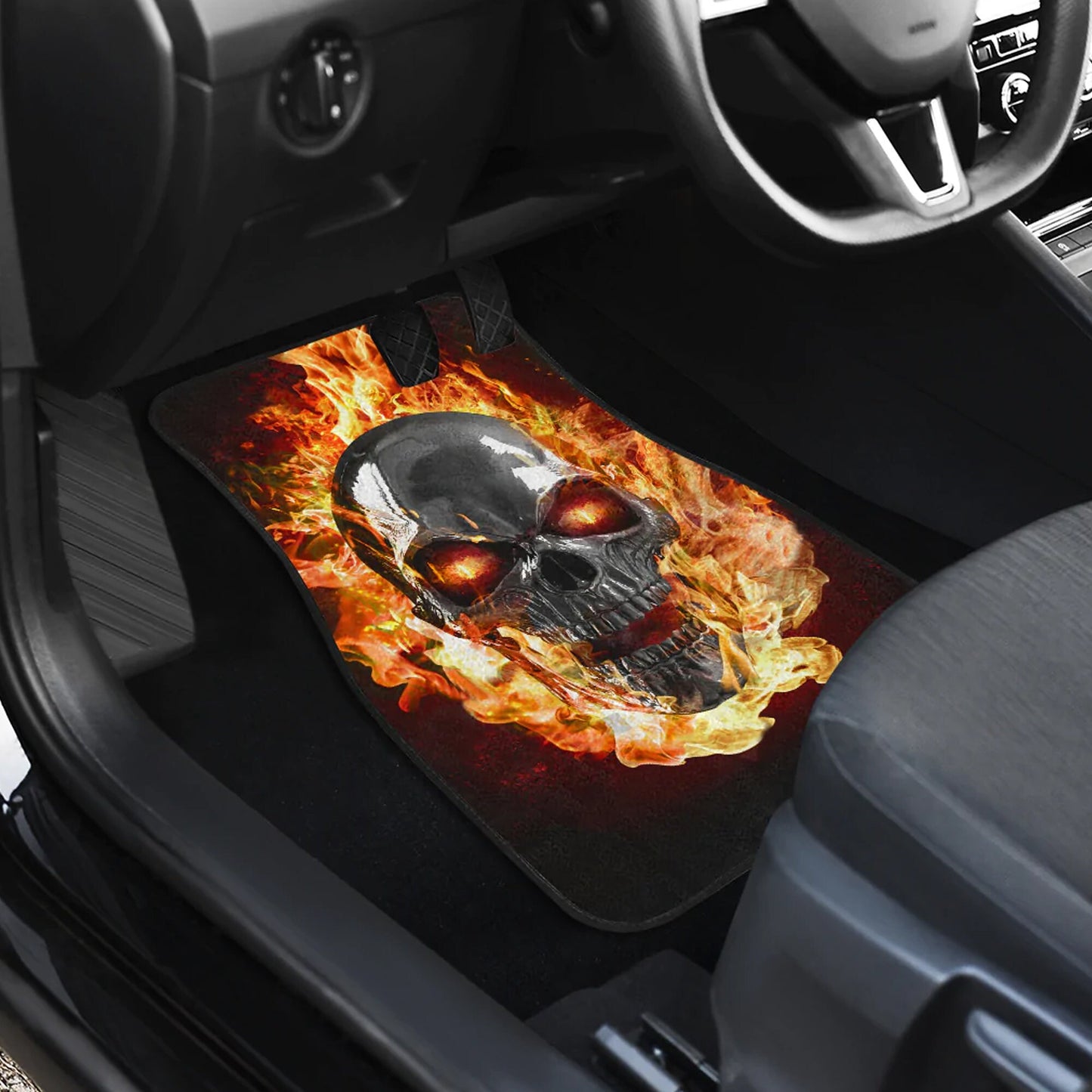 Flaming skull gothic car seat covers car mats, Halloween fire car mat seat covers, Skeleton grim reaper car mat car accessories seat covers