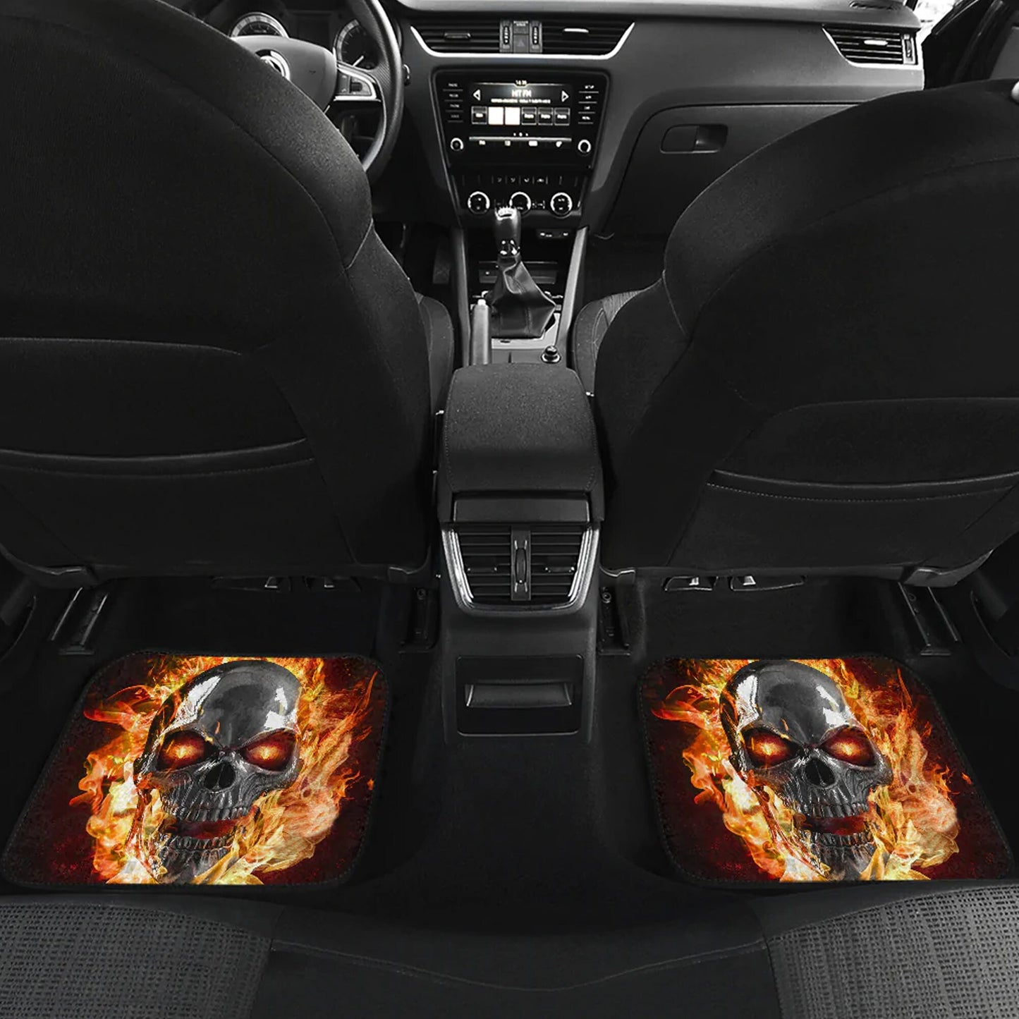 Flaming skull gothic car seat covers car mats, Halloween fire car mat seat covers, Skeleton grim reaper car mat car accessories seat covers