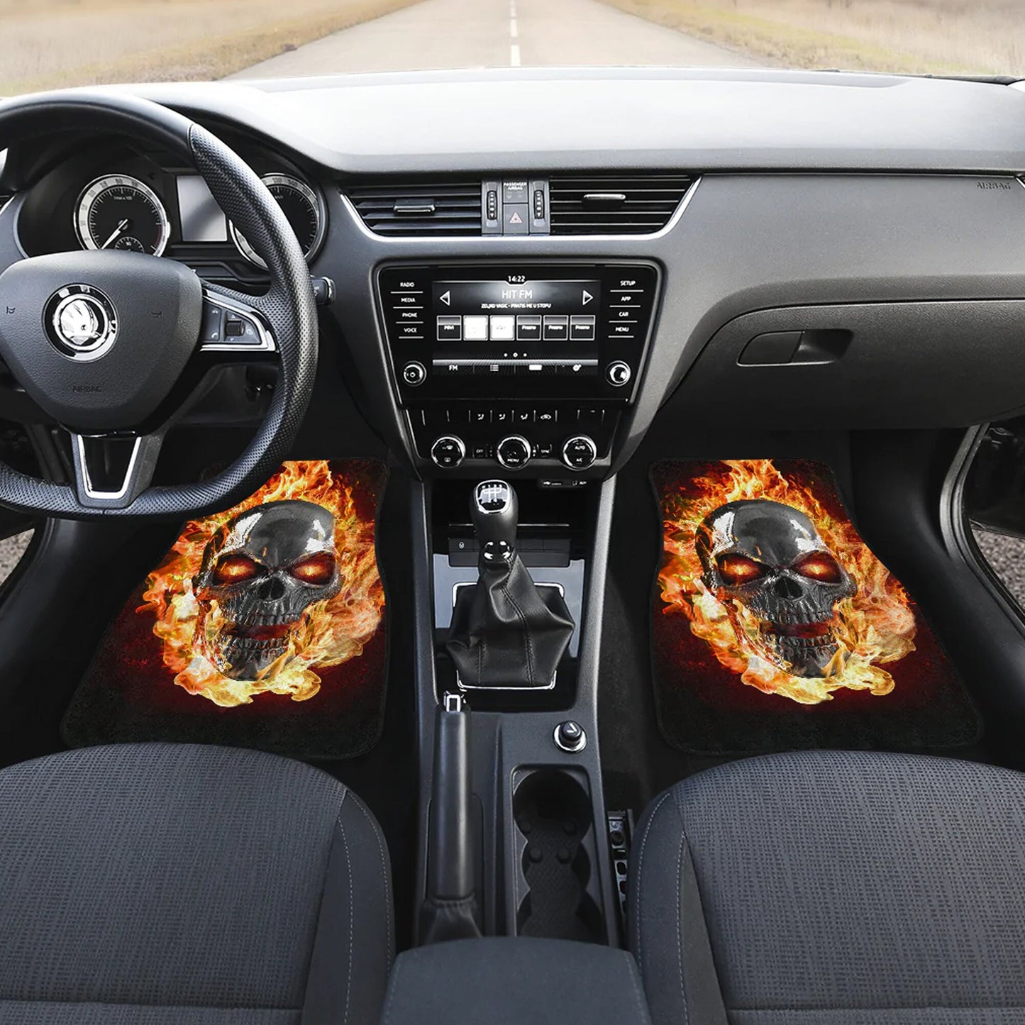 Flaming skull gothic car seat covers car mats, Halloween fire car mat seat covers, Skeleton grim reaper car mat car accessories seat covers