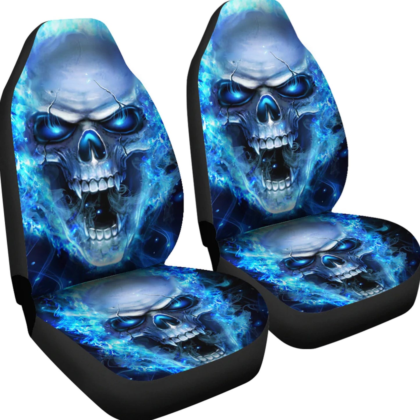 Flaming skull gothic car seat covers car mats, Skeleton fire car mat seat covers, Halloween grim reaper car mat car accessories seat covers