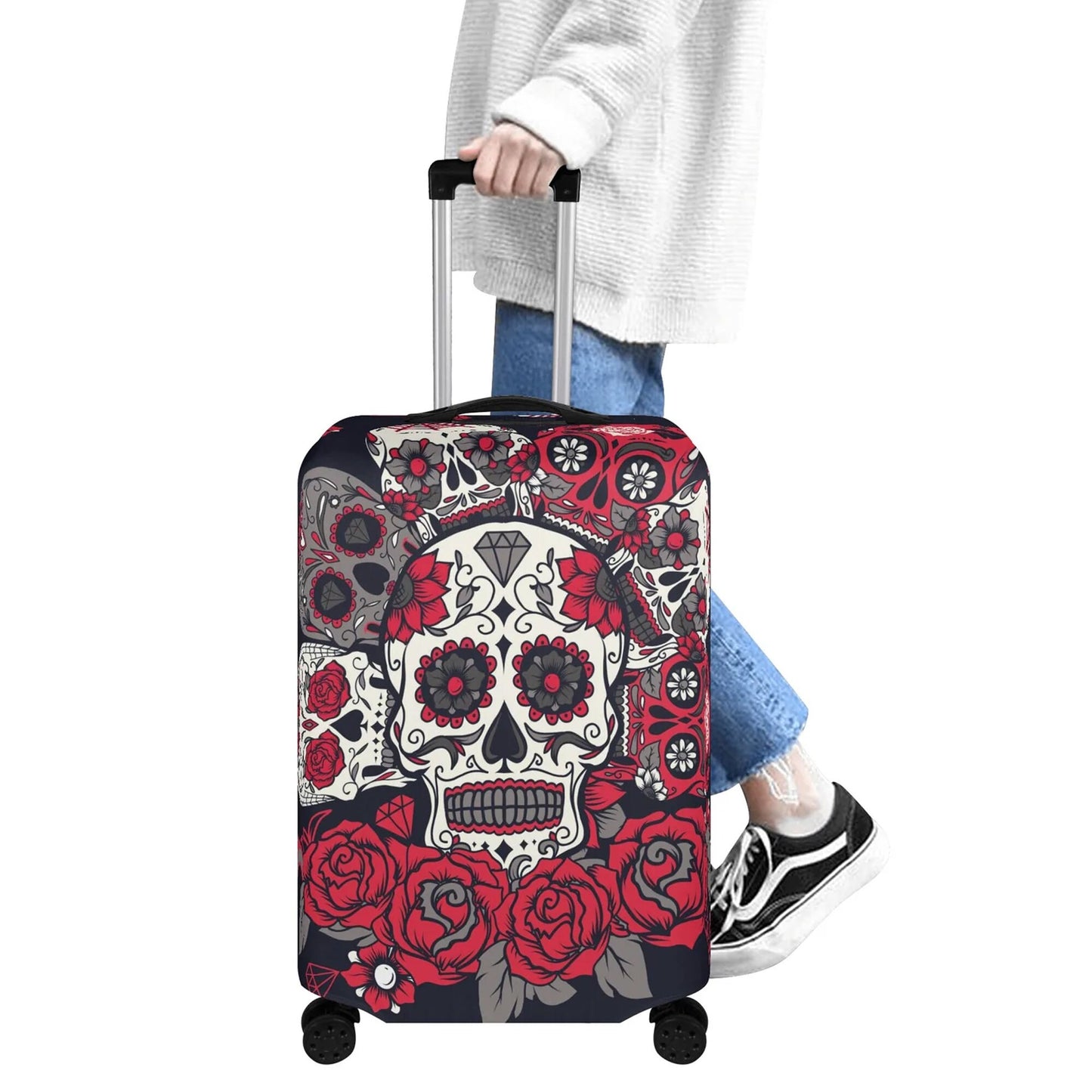 Sugar skull luggage covers, day of the dead candy skull suitcase covers, dia de los muertos calaveras mexican skull luggage suitcase covers