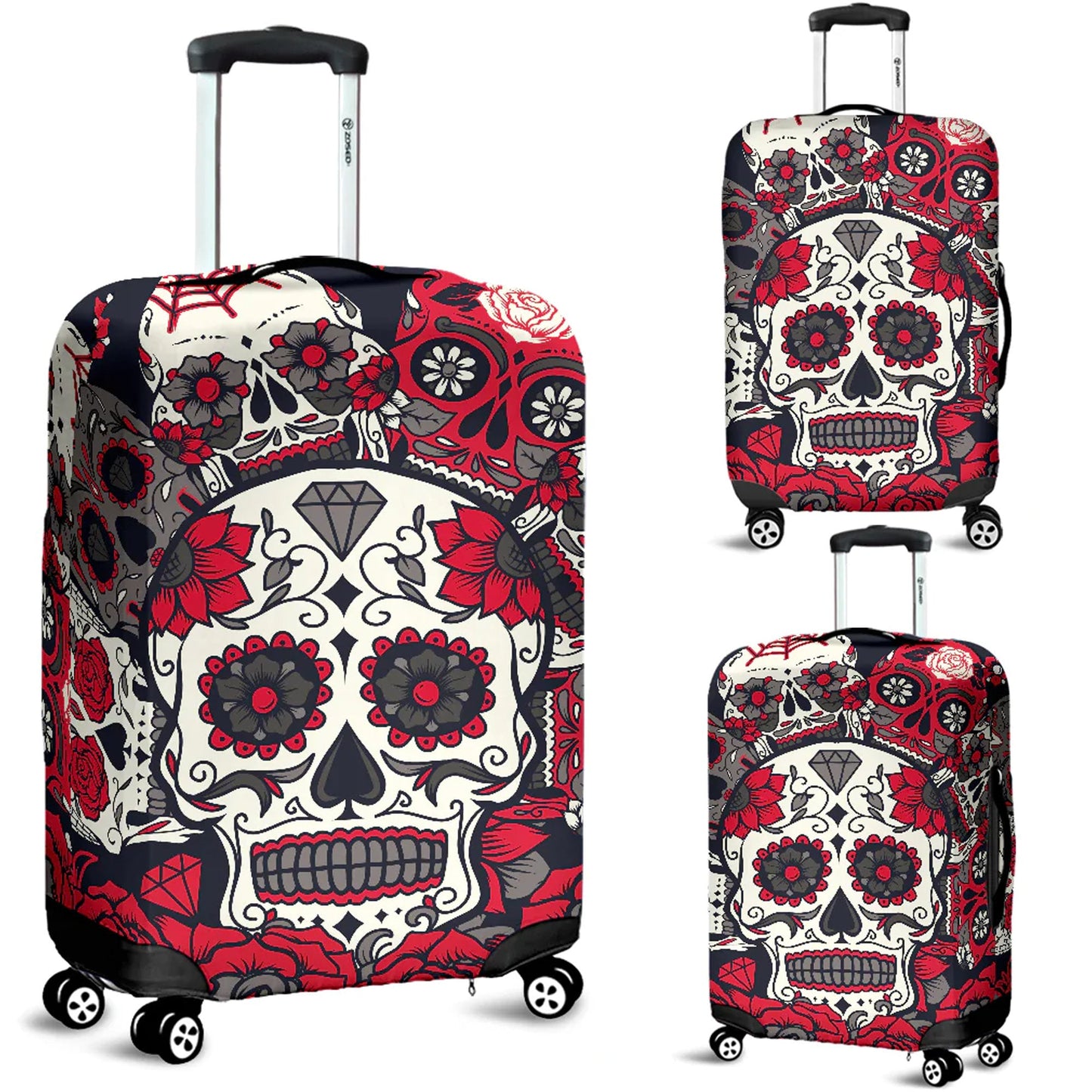 Sugar skull luggage covers, day of the dead candy skull suitcase covers, dia de los muertos calaveras mexican skull luggage suitcase covers