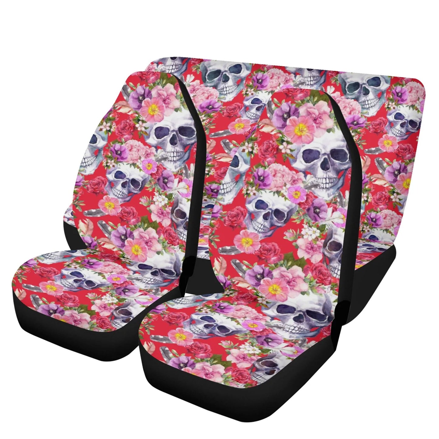 Floral skull Car Seat Covers car mats, Halloween gothic rose skull car seat cover mats, skeleton grim reaper car accessories covers mats