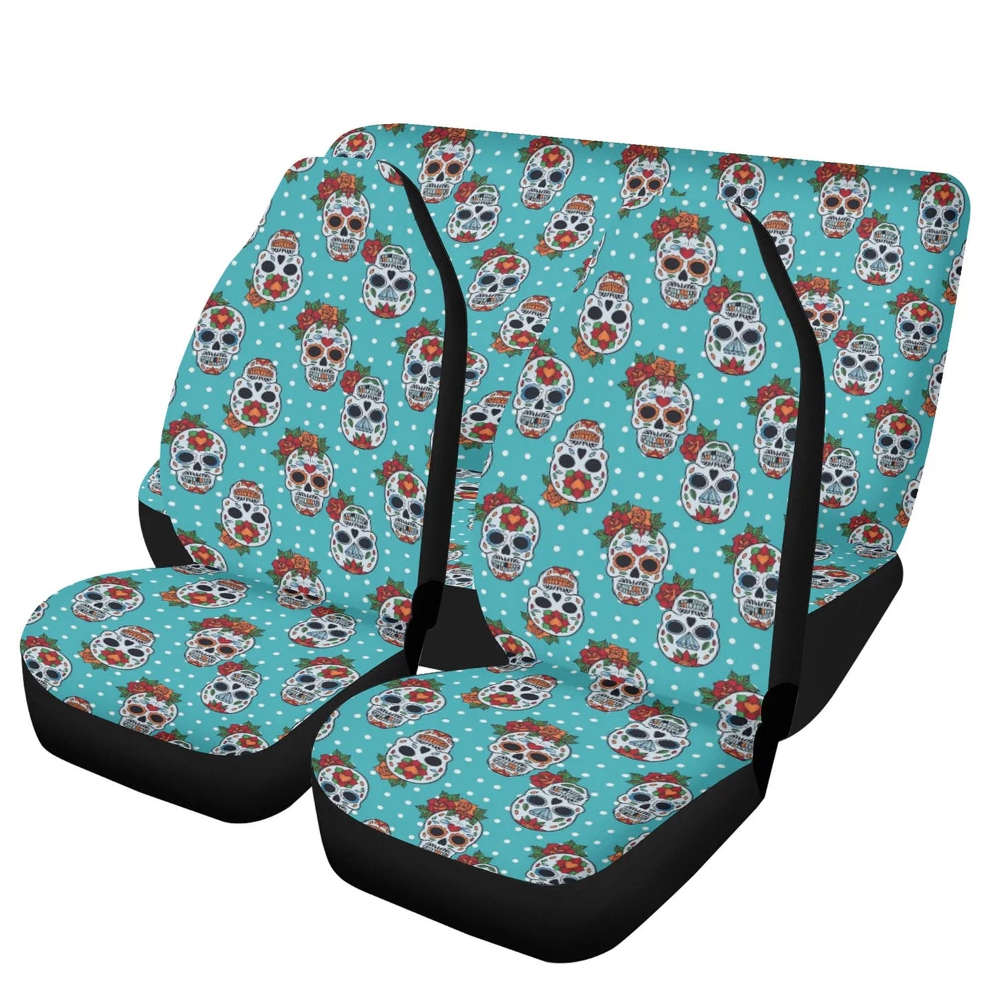 Floral sugar skull Car Seat Covers car mats, Day of the dead rose car seat cover mats, candy skull calaveras car accessories covers mats
