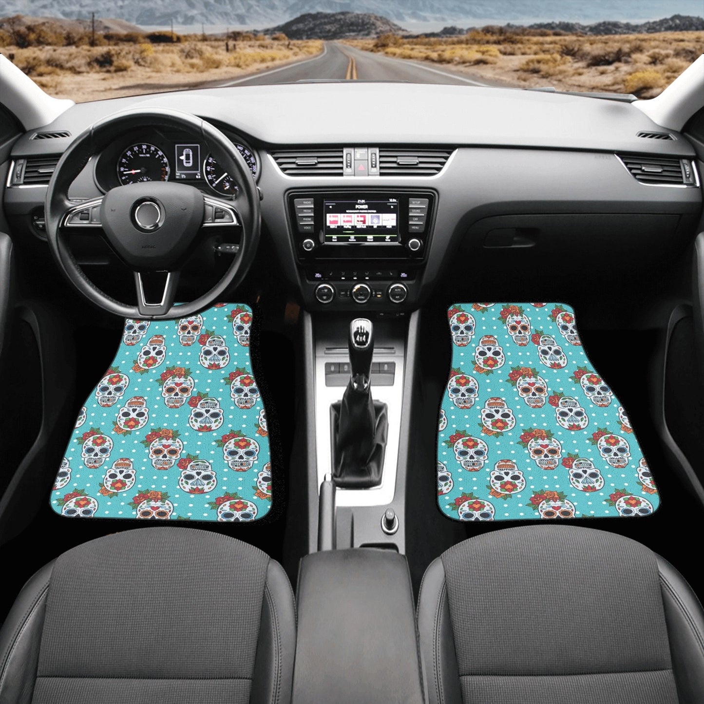 Floral sugar skull Car Seat Covers car mats, Day of the dead rose car seat cover mats, candy skull calaveras car accessories covers mats