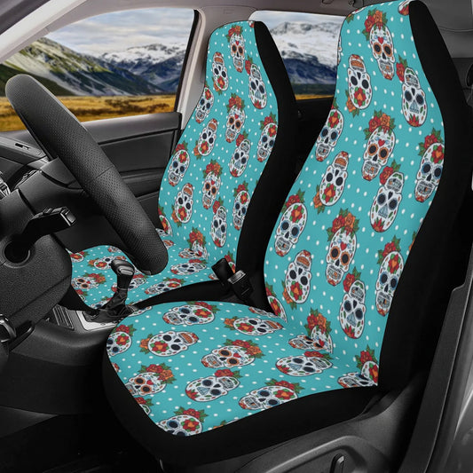 Floral sugar skull Car Seat Covers car mats, Day of the dead rose car seat cover mats, candy skull calaveras car accessories covers mats