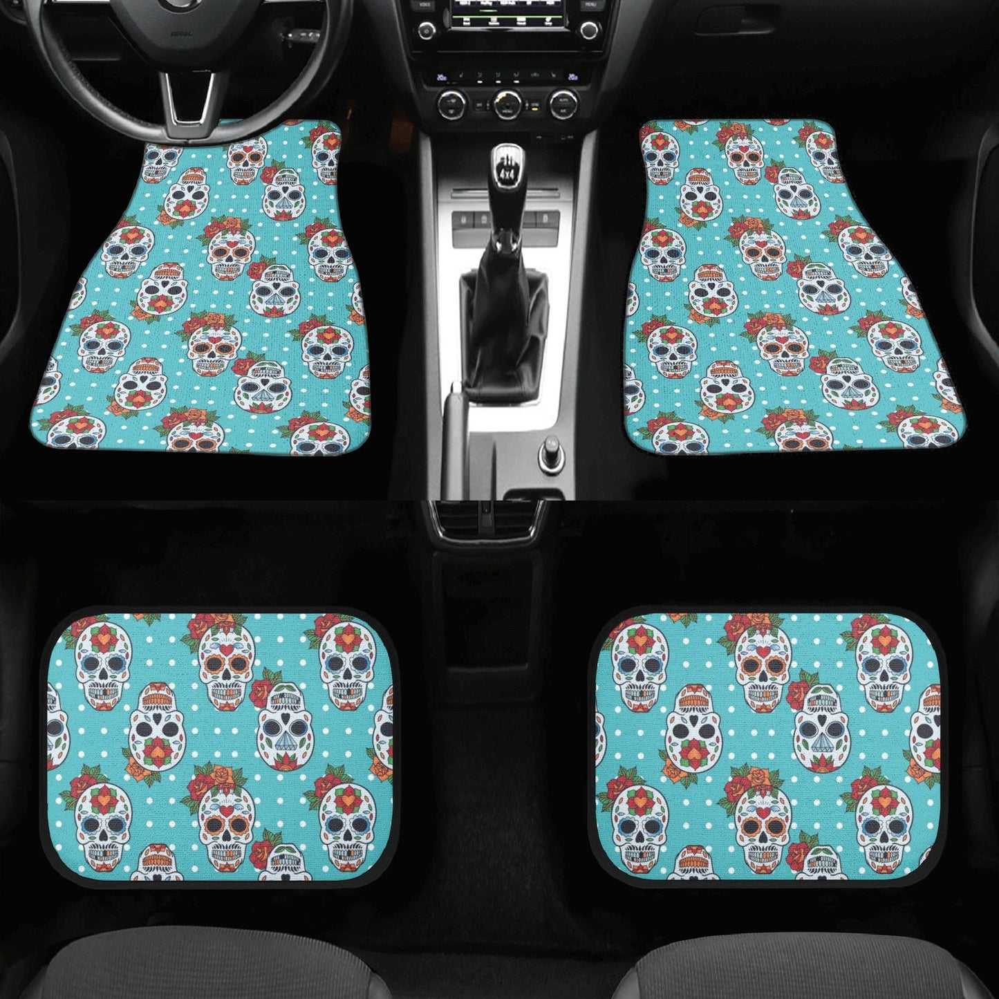 Floral sugar skull Car Seat Covers car mats, Day of the dead rose car seat cover mats, candy skull calaveras car accessories covers mats