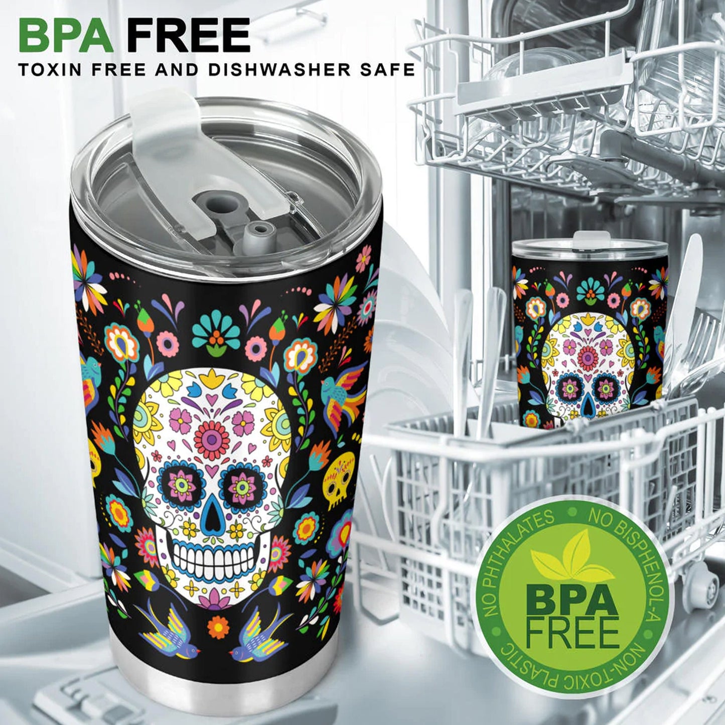 Sugar skull tumbler, Day of the dead cup mug tumbler, Candy skull tumbler, Mexican calaveras reaper tumbler mug cup, skeleton gothic mug cup