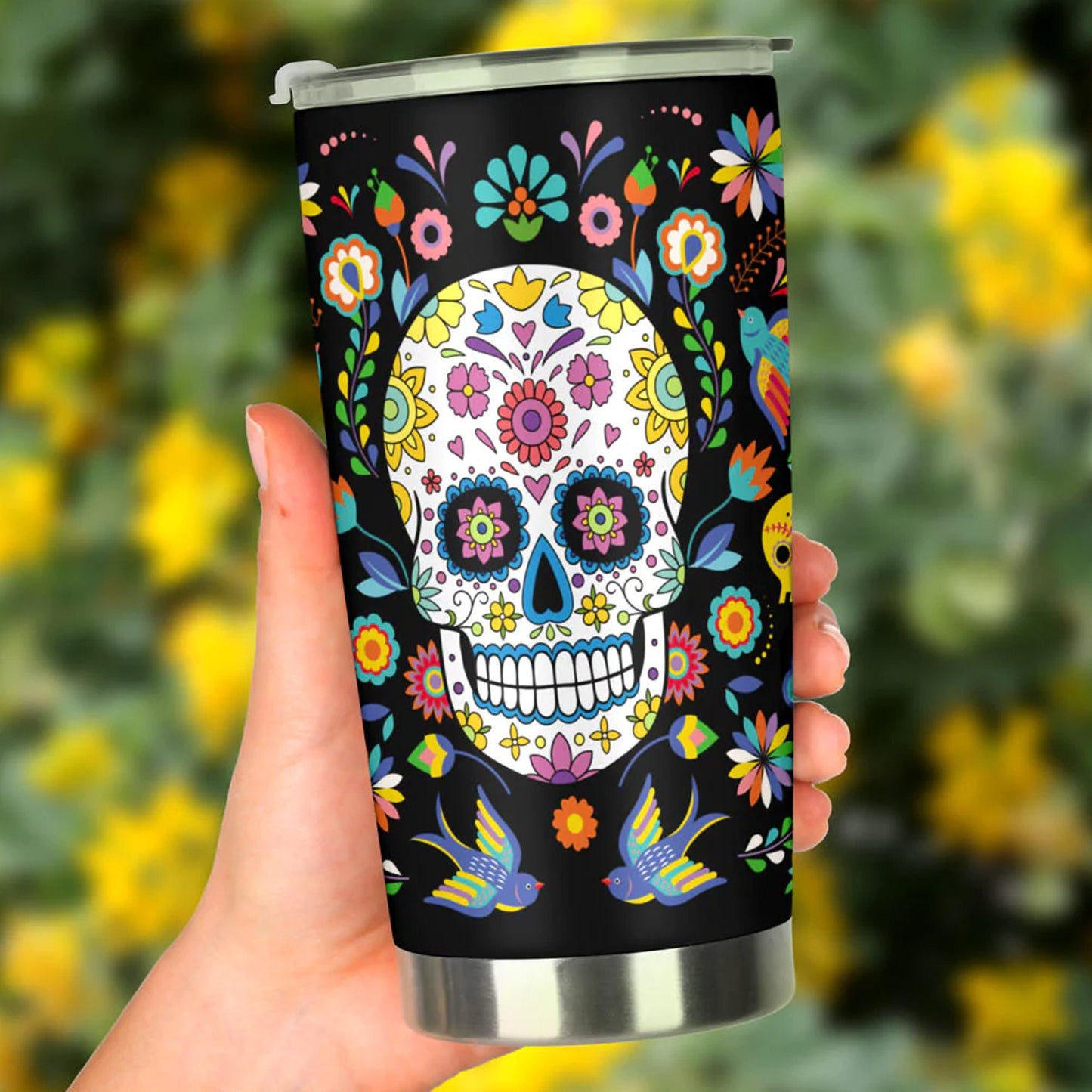 Sugar skull tumbler, Day of the dead cup mug tumbler, Candy skull tumbler, Mexican calaveras reaper tumbler mug cup, skeleton gothic mug cup