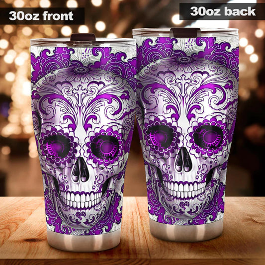 Day of the dead tumbler, sugar skull cup mug tumbler, Dia de los muertos  skull tumbler mug cup, candy skull skeleton gothic mug cup tumbler