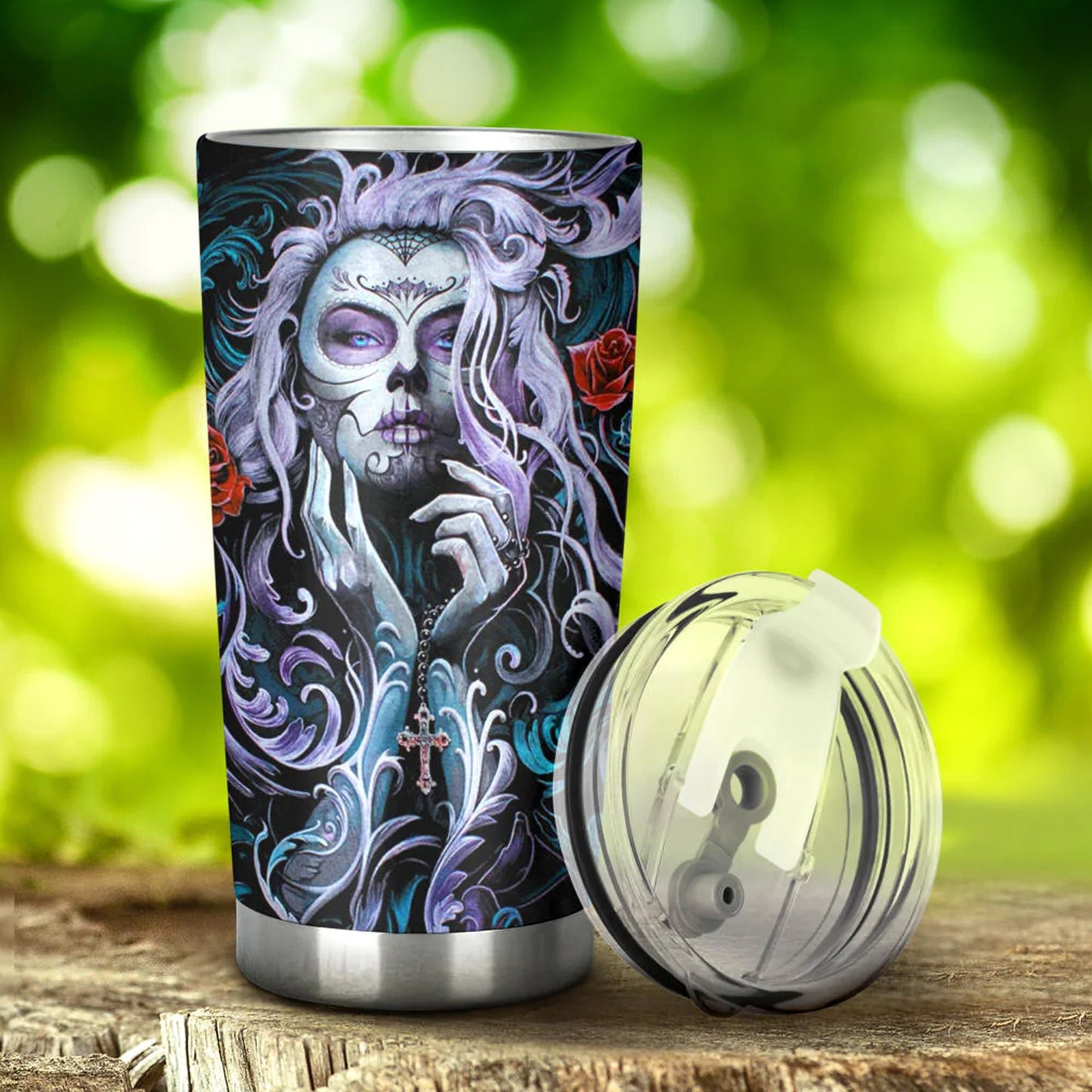 Day of the dead tumbler, sugar skull girl mug tumbler, Dia de los muertos skull tumbler mug cup, candy skull girl gothic mug cup tumblers