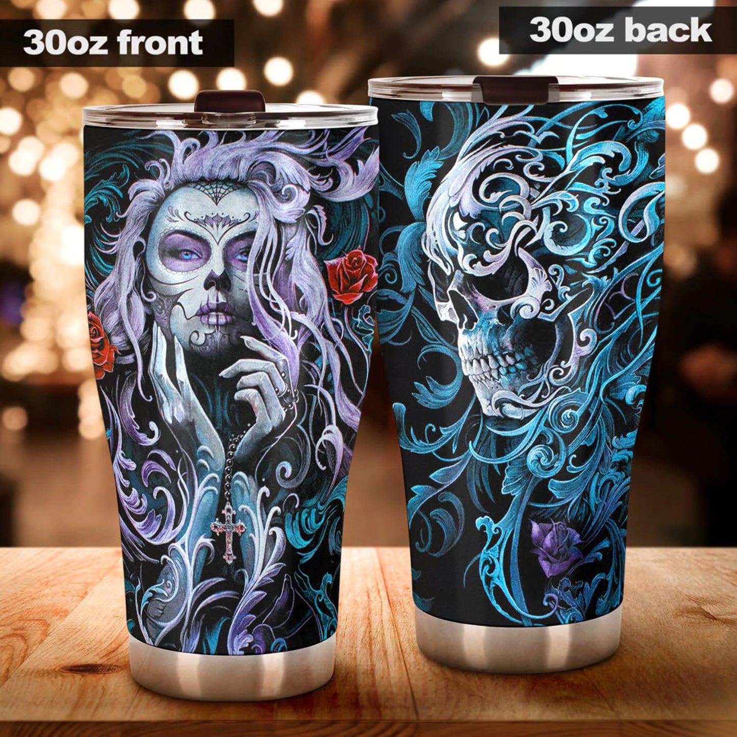 Day of the dead tumbler, sugar skull girl mug tumbler, Dia de los muertos skull tumbler mug cup, candy skull girl gothic mug cup tumblers