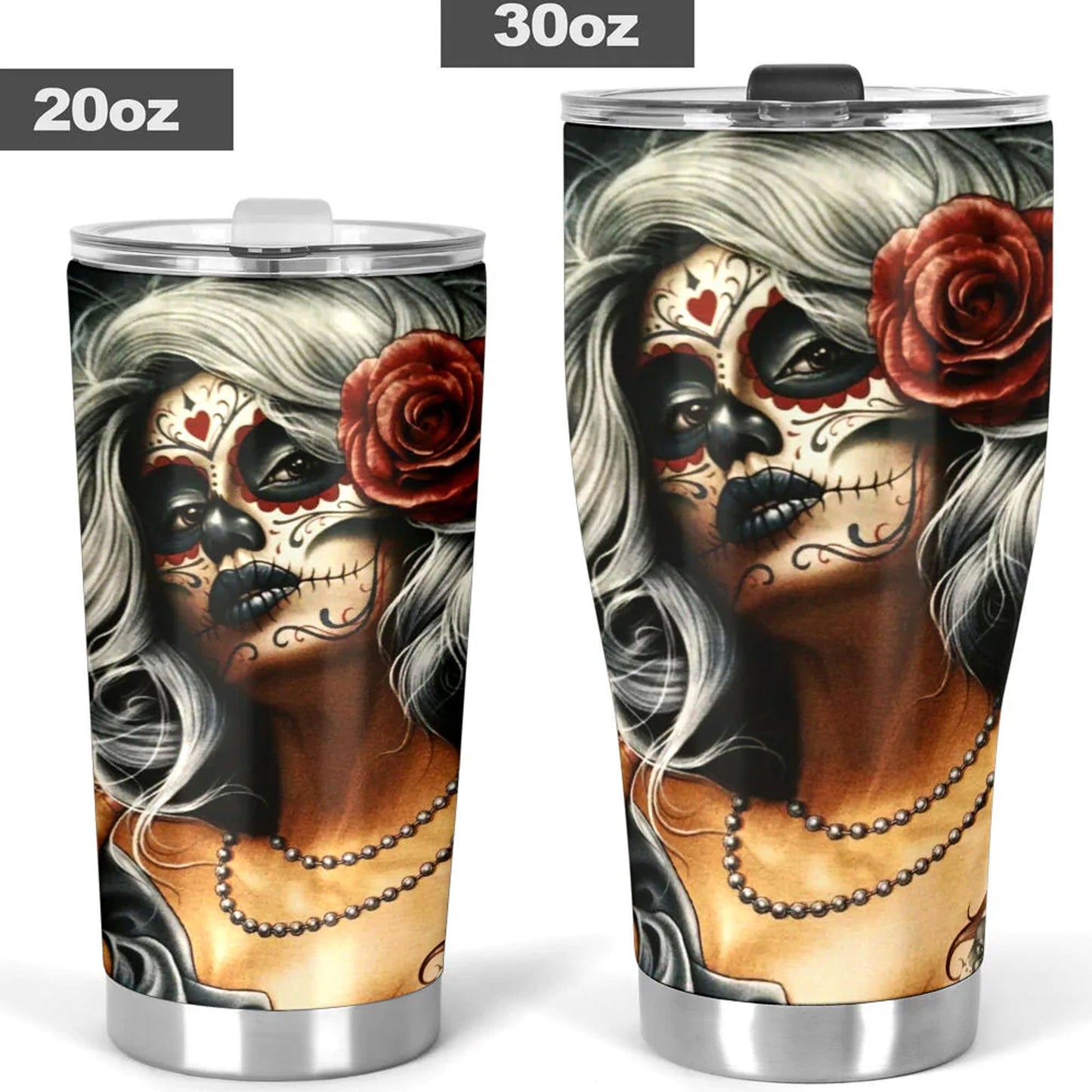 Sugar skull girl tumbler, Mexican skull girl mug tumbler, Dia de los muertos skull day of the dead skull girl gothic travel mug cup tumblers