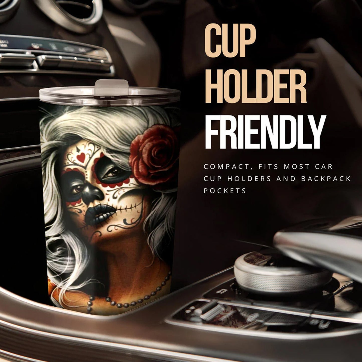 Sugar skull girl tumbler, Mexican skull girl mug tumbler, Dia de los muertos skull day of the dead skull girl gothic travel mug cup tumblers