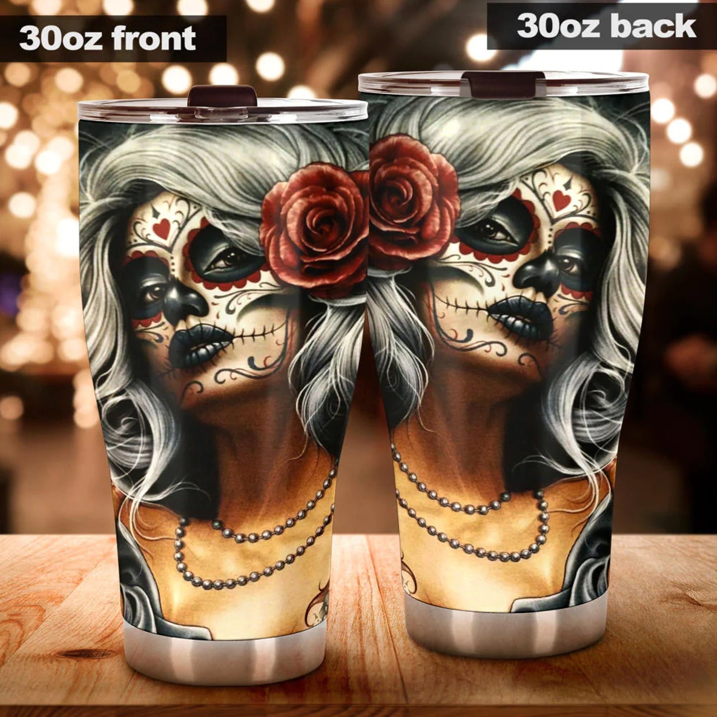 Sugar skull girl tumbler, Mexican skull girl mug tumbler, Dia de los muertos skull day of the dead skull girl gothic travel mug cup tumblers