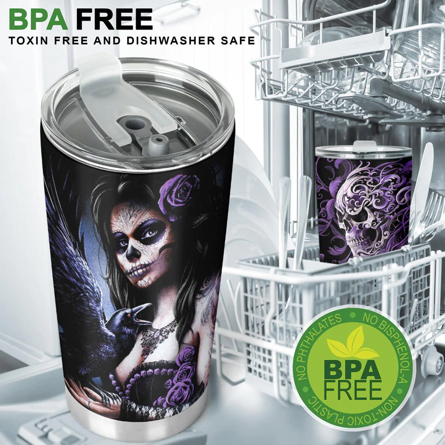 Sugar skull girl tumbler, Mexican skull girl mug tumbler, Dia de los muertos skull day of the dead skull girl gothic travel mug cup tumblers