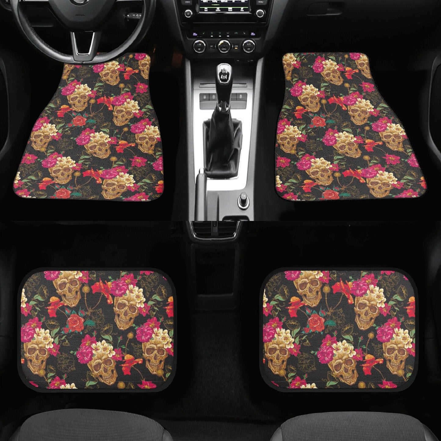 Floral skull Car Seat Covers car mats, Sugar skull car seat protector car mats, Rose candy skull gothic skull car seat protector covers mats