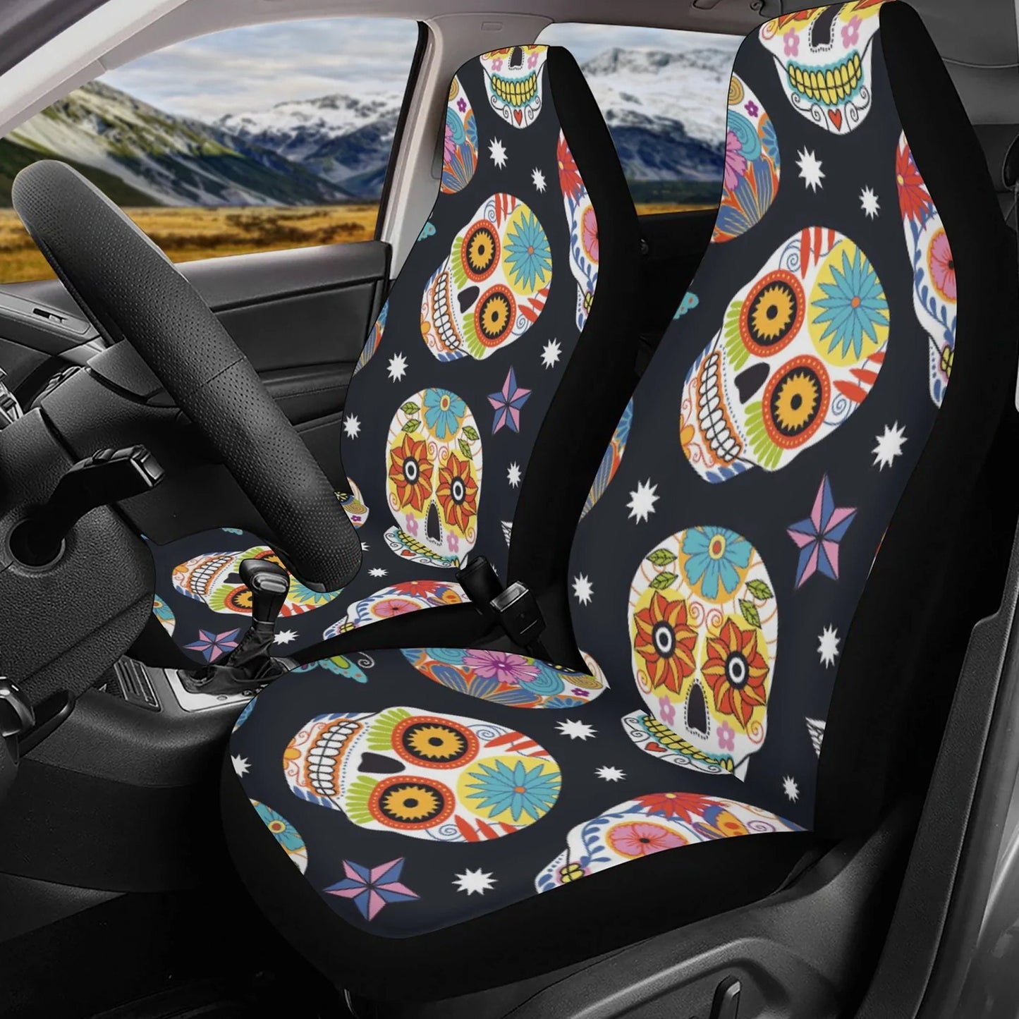 Sugar skull Car Seat Covers car mats, Candy skull car seat cover mats, Dia de los muertos gothic candy skull car seat protector covers mats