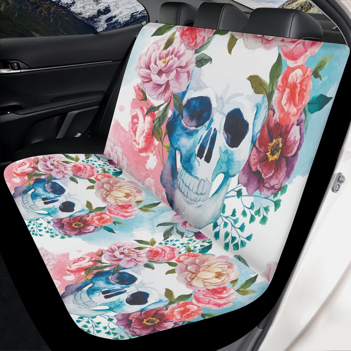 Floral skull Car Seat Covers car mats, rose skull car seat cover mats, Dia de los muertos gothic candy skull car seat protector covers mats