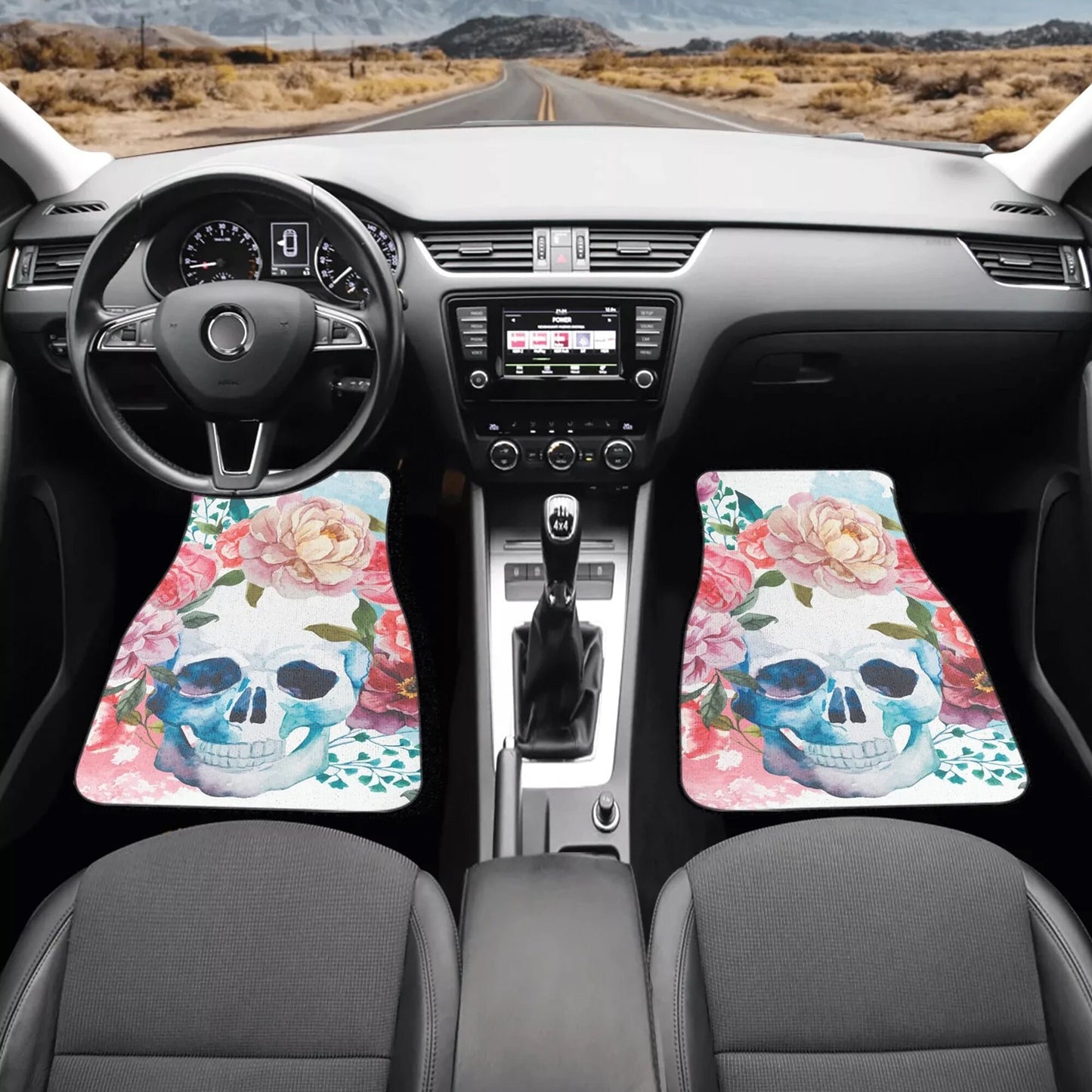 Floral skull Car Seat Covers car mats, rose skull car seat cover mats, Dia de los muertos gothic candy skull car seat protector covers mats
