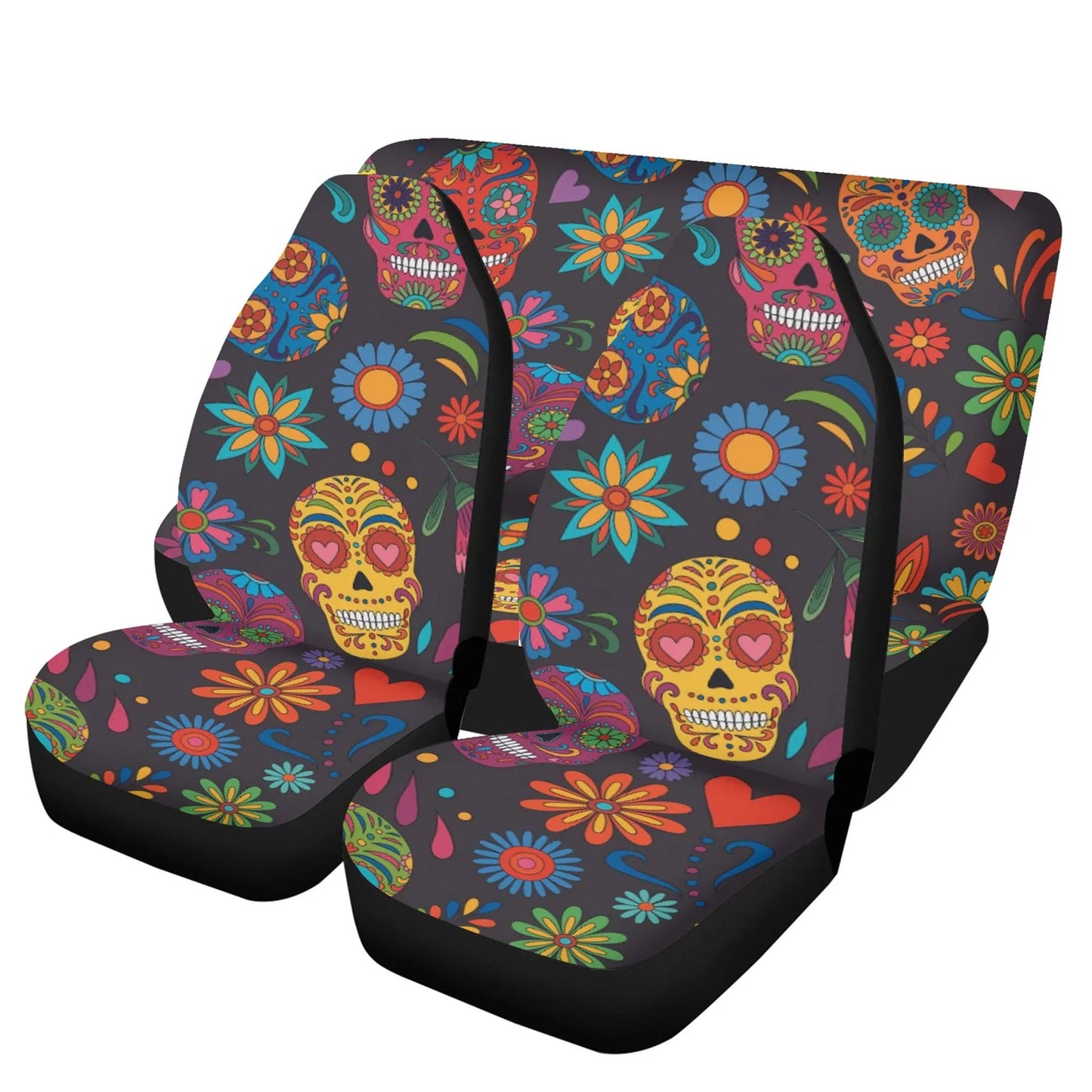 Floral Sugar skull Car Seat Covers car mats, Rose Candy skull car seat cover mats mexican gothic skull car seat protector covers mats