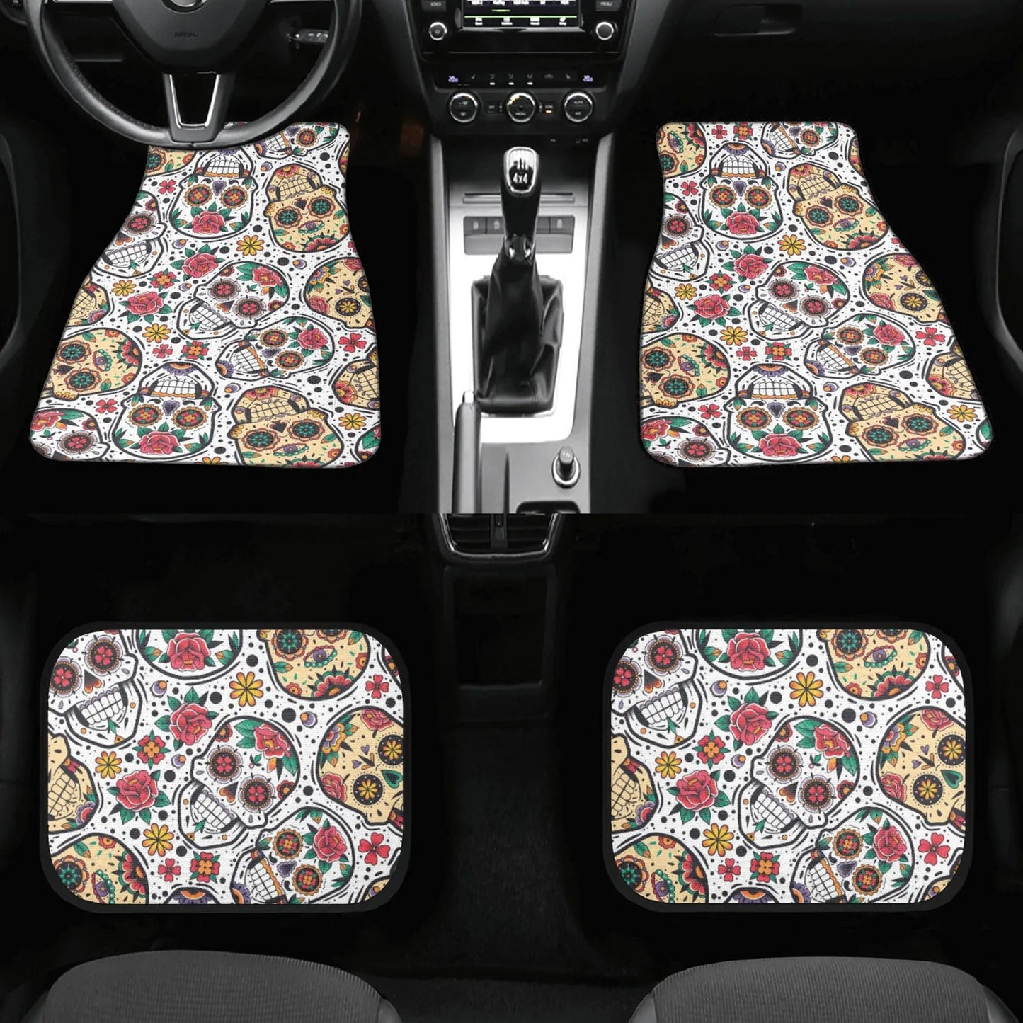 Floral Sugar skull Car Seat Covers car mats, Rose Candy skull car seat cover mats mexican gothic skull car seat protector covers mats