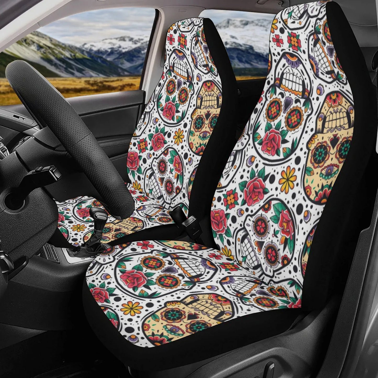 Floral Sugar skull Car Seat Covers car mats, Rose Candy skull car seat cover mats mexican gothic skull car seat protector covers mats