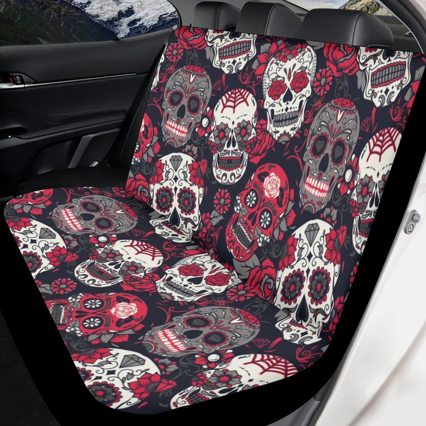 Floral sugar skull Car Seat Covers car mats Rose Candy skull car seat cover mats Halloween rose gothic skull car seat protector covers mat