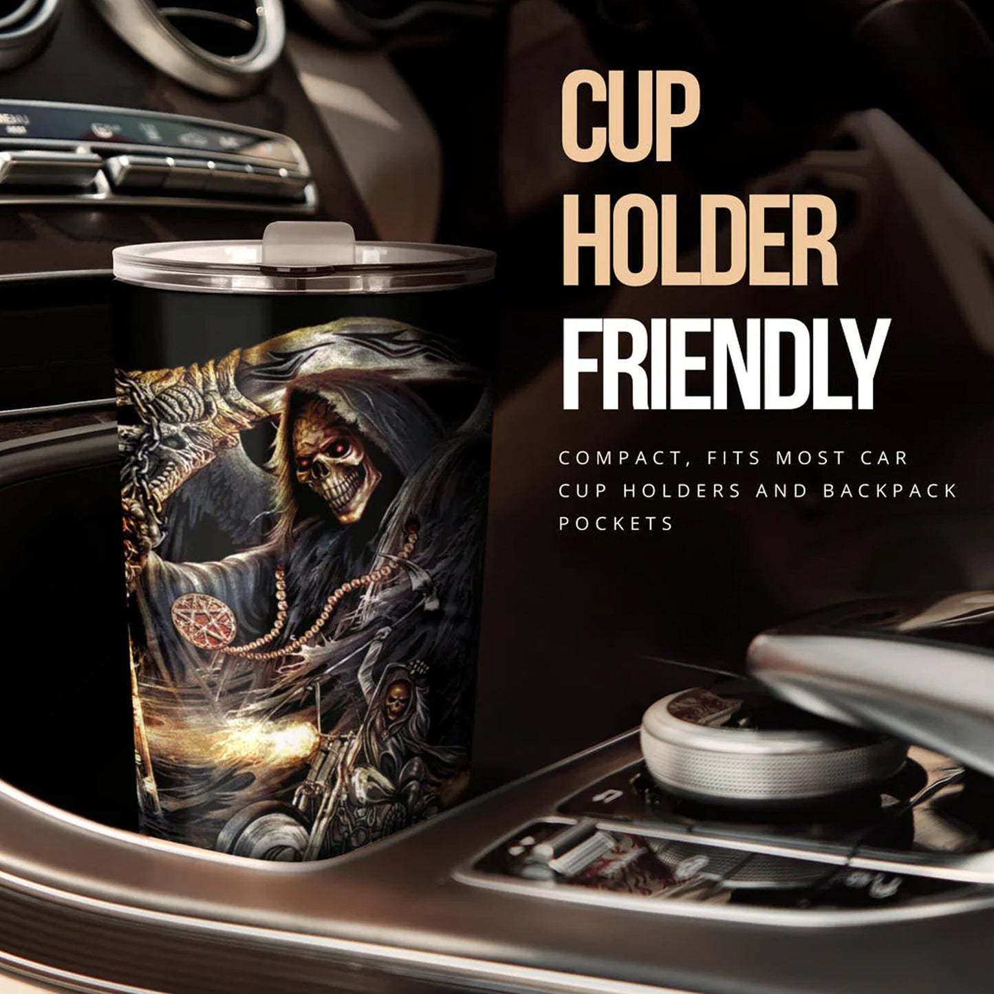 Grim reaper skull tumbler, Biker skull cup mug, skull travel tumbler Gothic  skull mug tumbler, biker tumbler grim reaper gothic mug cup