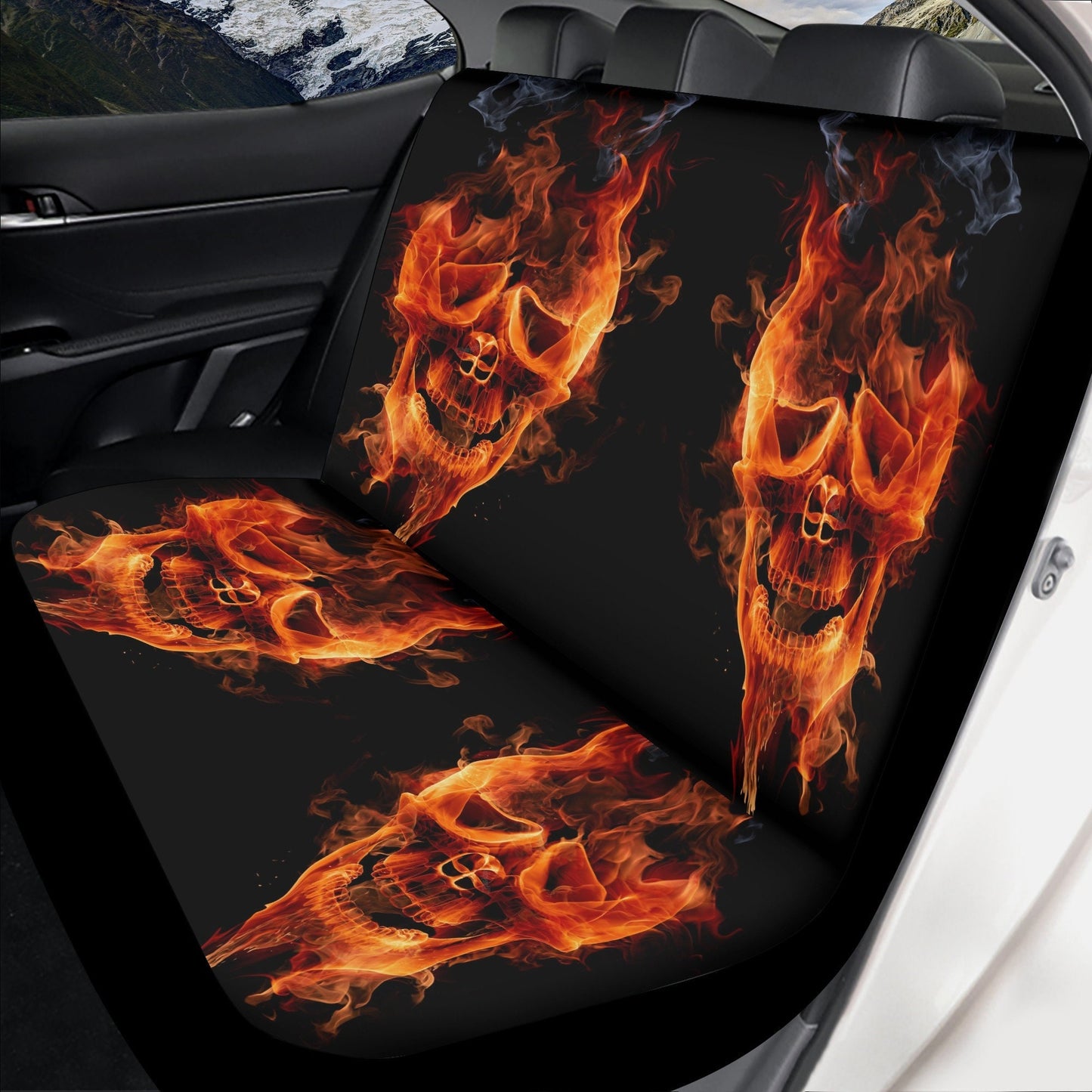 Flaming skull Car Seat Cover car mat, Fire skull car seat cover mat Skeleton gothic skull car seat protector covers mat skeleton car mats