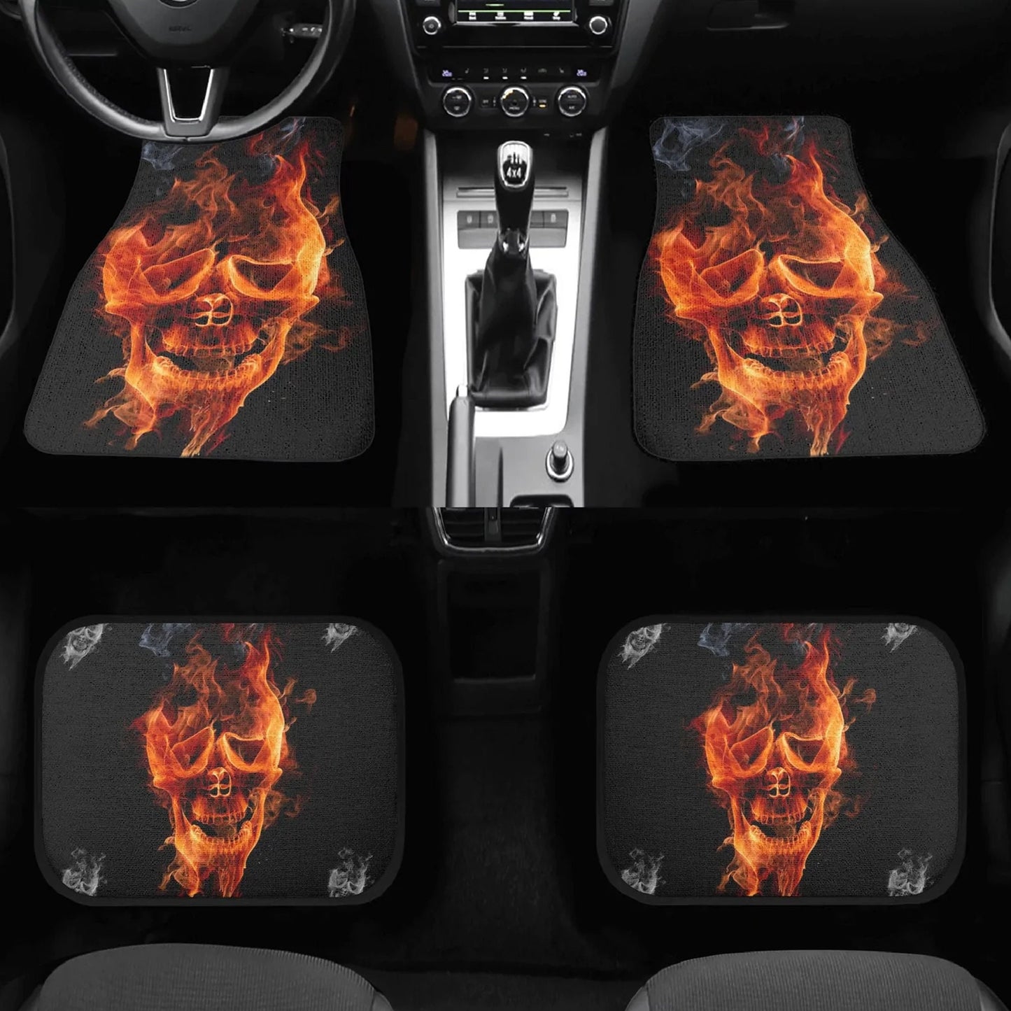 Flaming skull Car Seat Cover car mat, Fire skull car seat cover mat Skeleton gothic skull car seat protector covers mat skeleton car mats