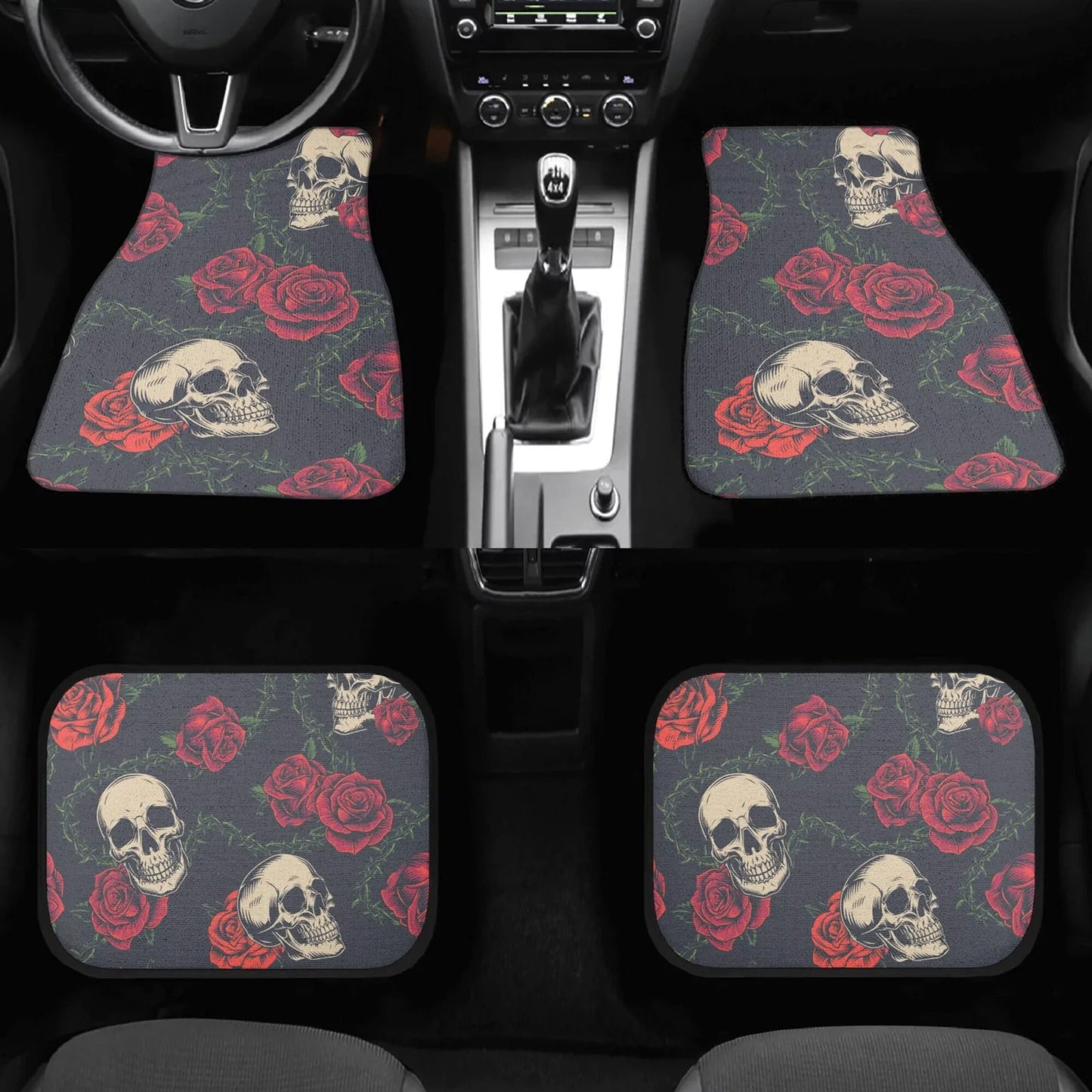 Floral skull Car Seat Cover car mat, Rose skull car seat cover mat Skeleton gothic skull car seat protector covers mat skeleton car mats
