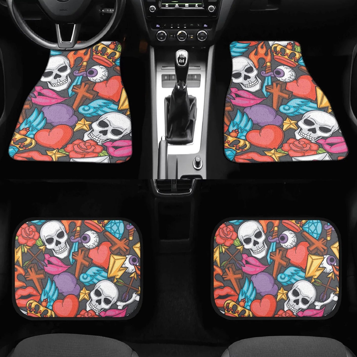 Halloween skull Car Seat Cover car mat, Skeleton car seat cover mat Grim reaper gothic skull car seat protector covers mat skeleton car mats