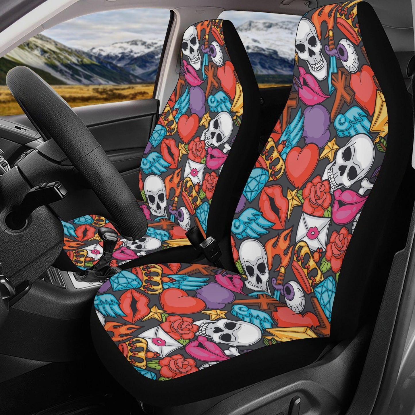 Halloween skull Car Seat Cover car mat, Skeleton car seat cover mat Grim reaper gothic skull car seat protector covers mat skeleton car mats