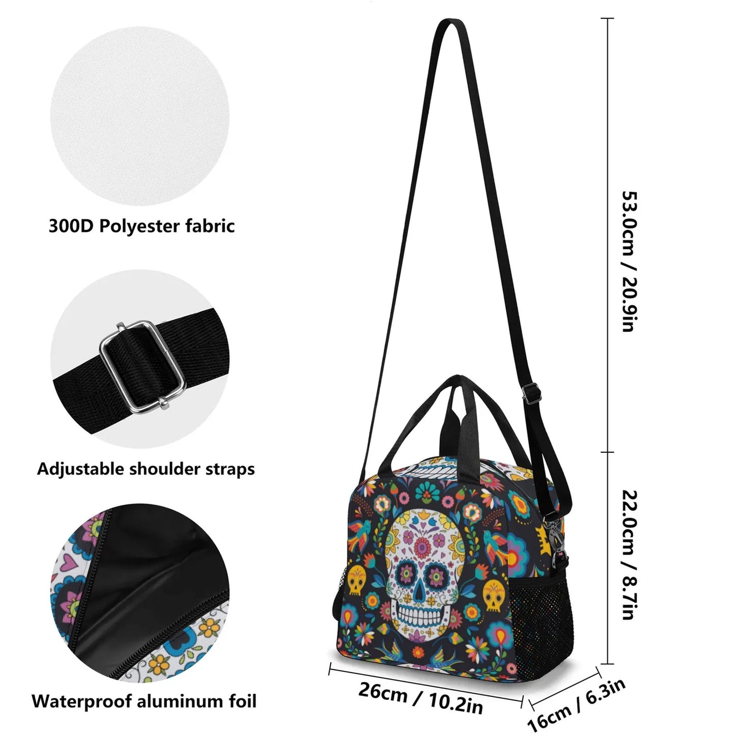 Sugar skull lunch bag, day of the dead lunch bag, sugar skull lunch box, sugar lunch tote, day of the dead lunch tote, candy skull lunch bag