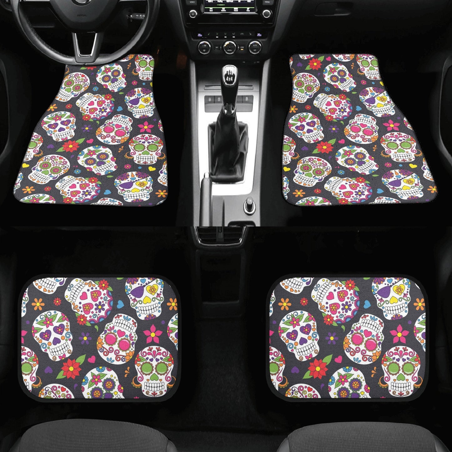 Candy skull calaveras Mexican skull Car Seat Covers car mats, day of the dead car seat cover mats, sugar skull car accessories covers mats